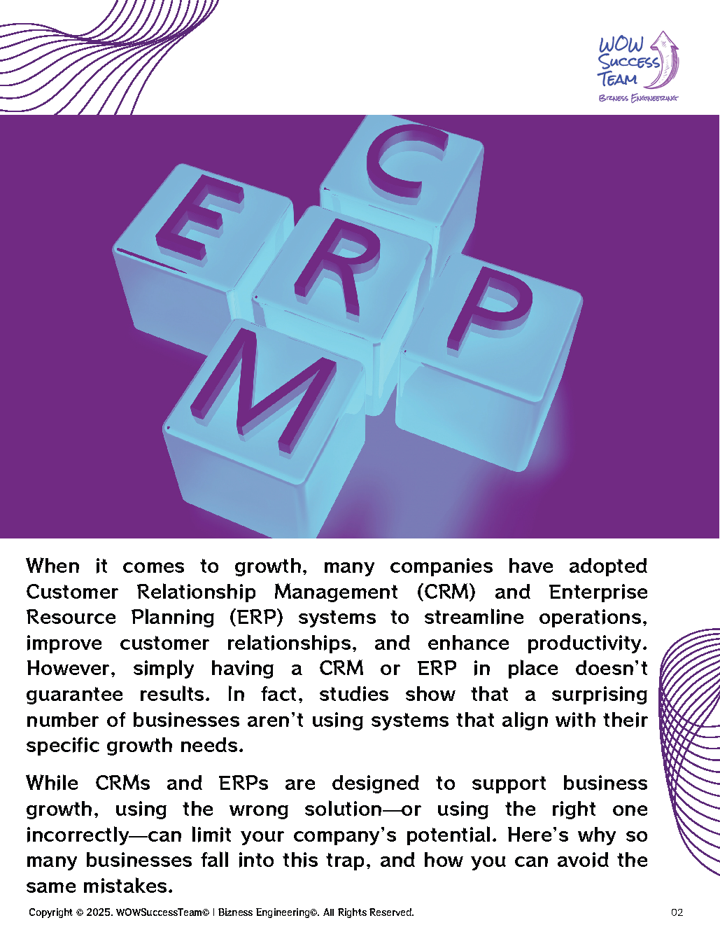 A purple poster with erp written on the blocks