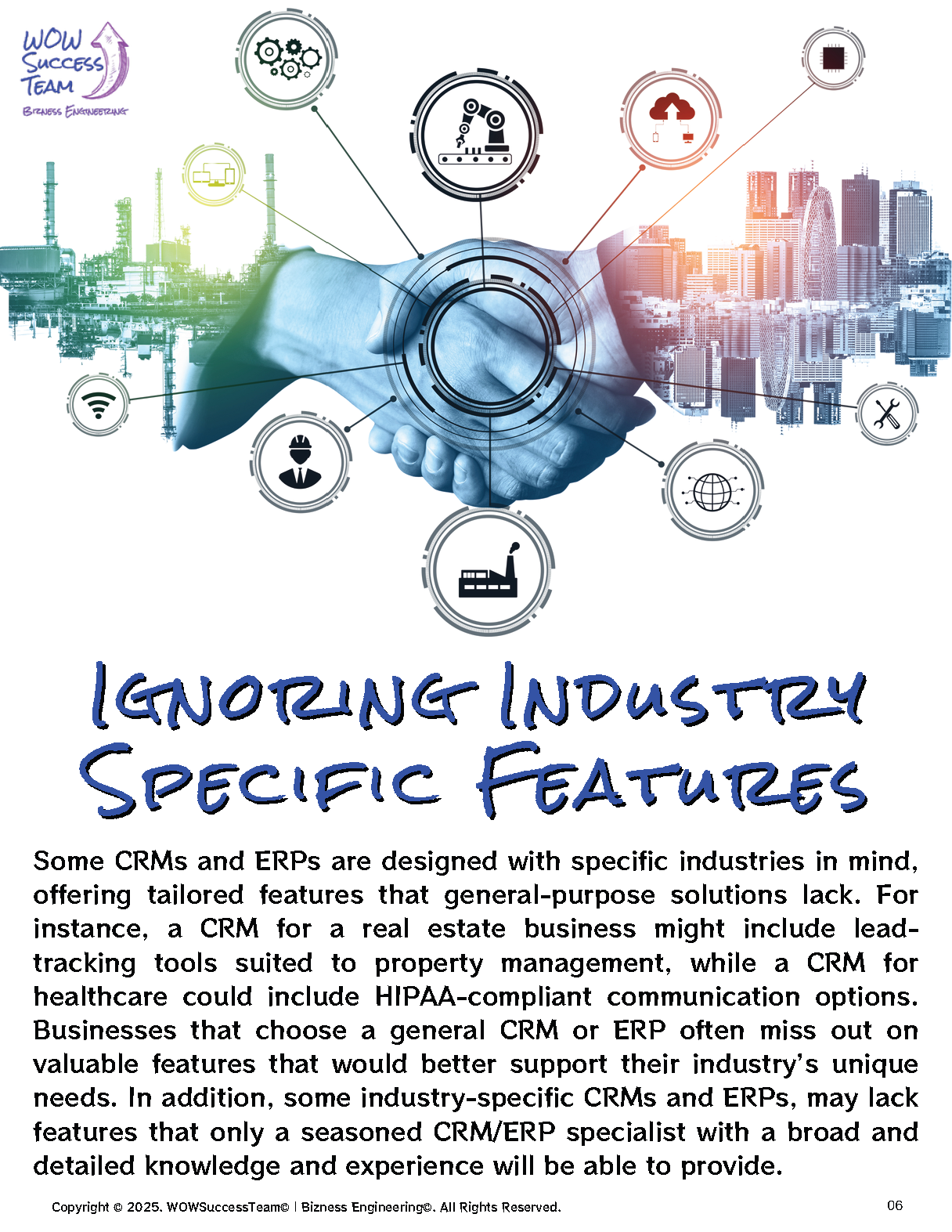 A poster that says ignoring industry specific features