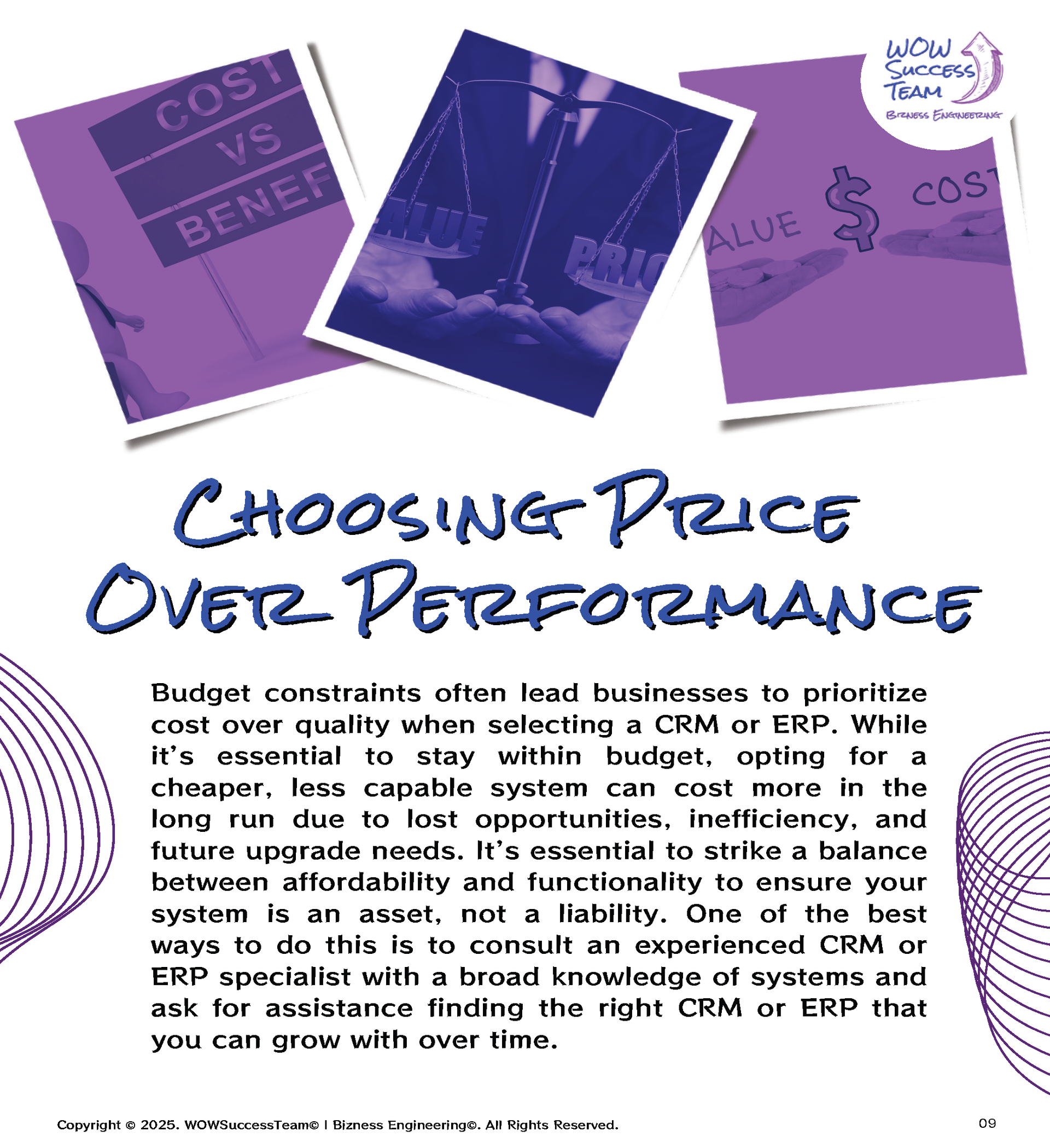 A page that says choosing price over performance on it
