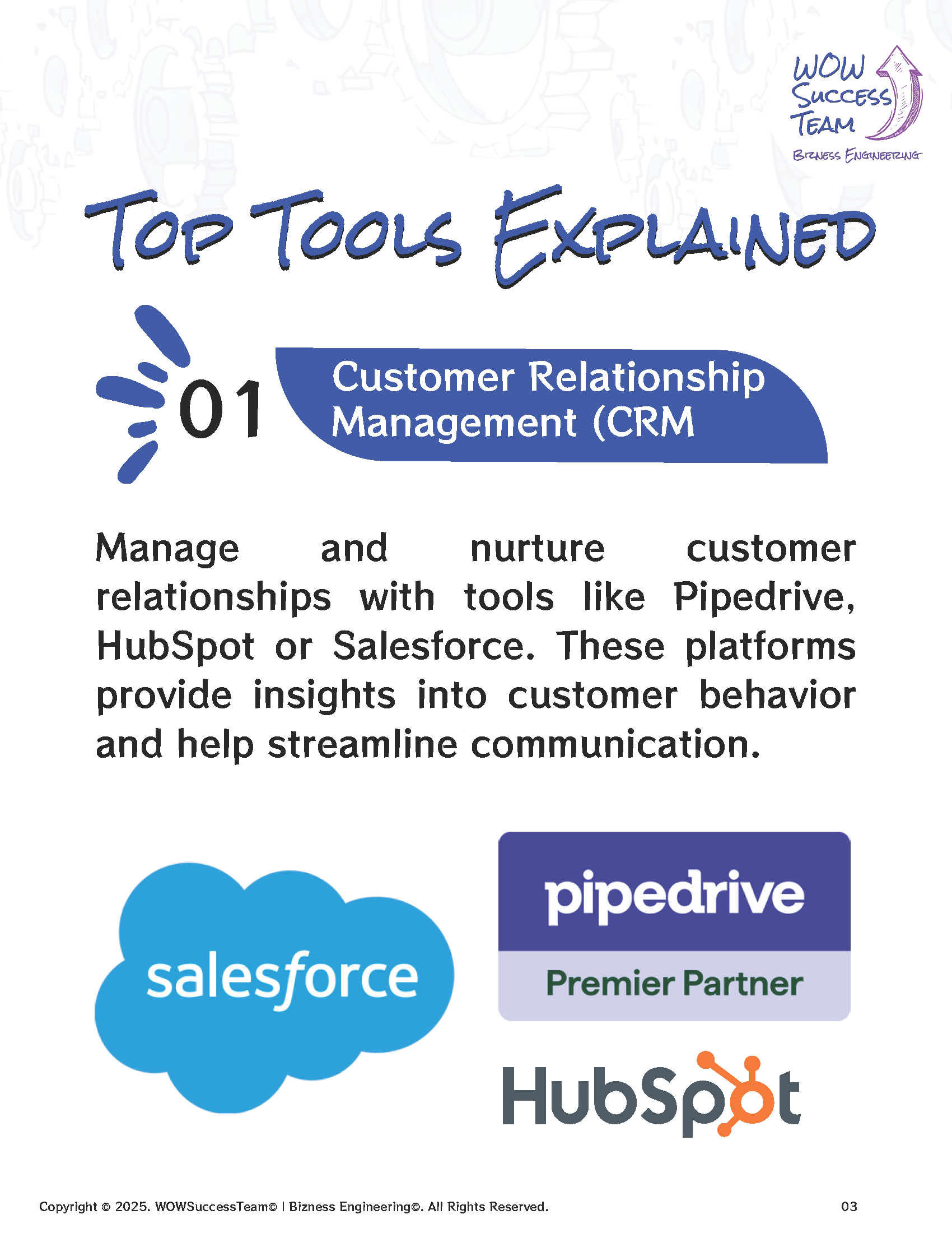 A poster explaining top tools for customer relationship management