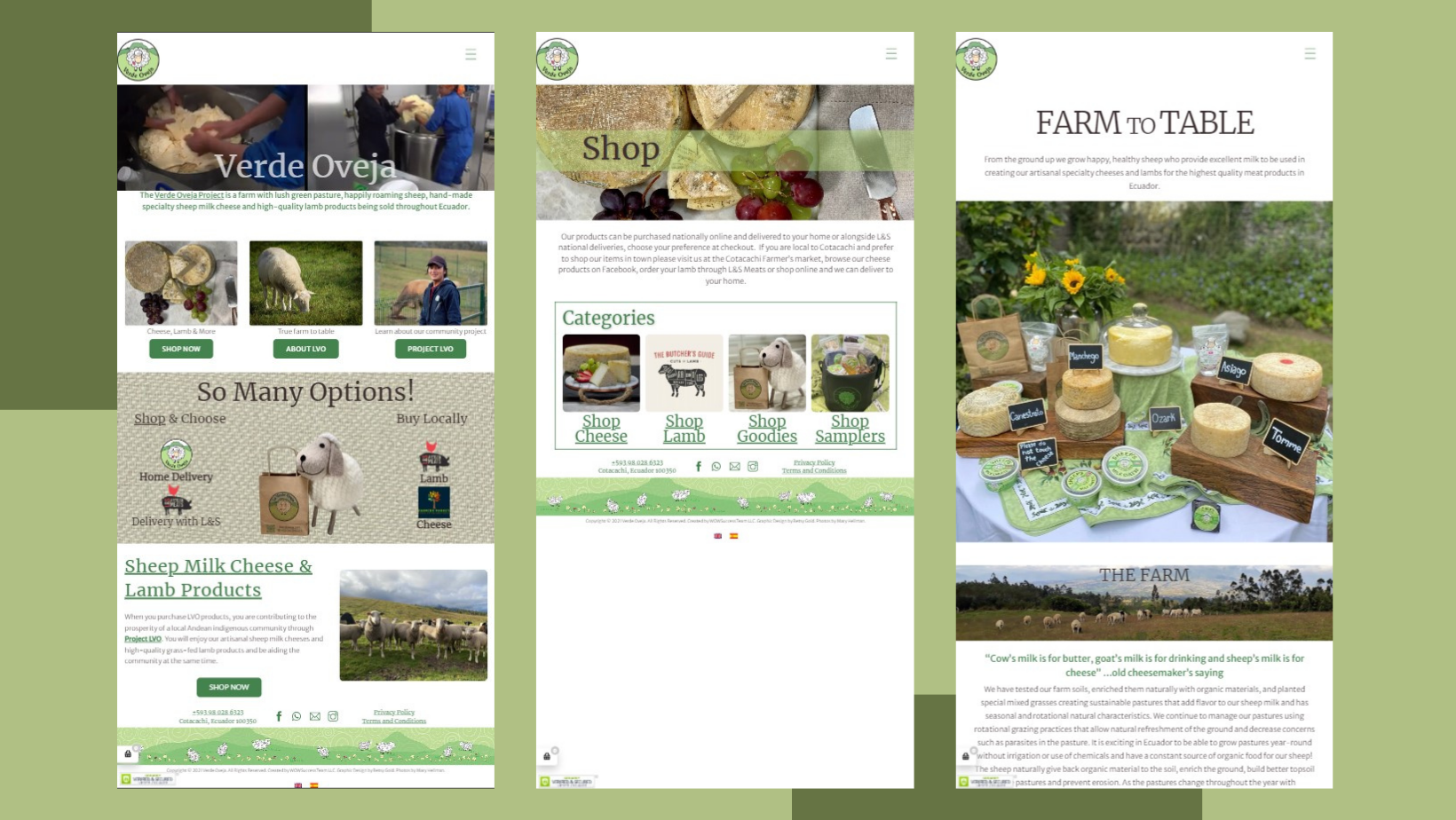 Three images of a website with the word farm on it