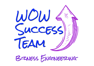 A blue and purple logo for wow success team biz engineering
