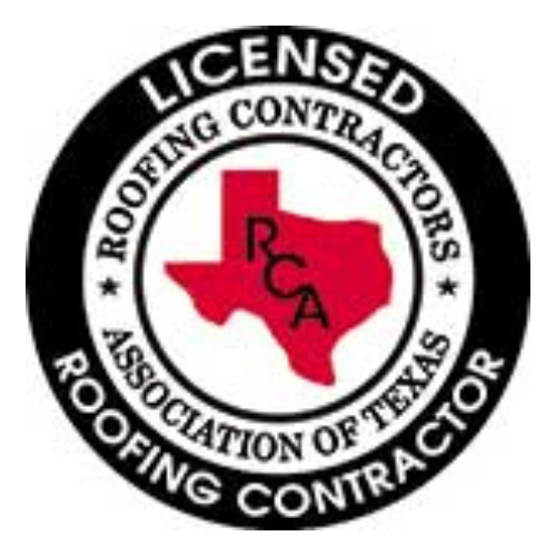Licensed Roofing Contractors Association of Texas seal with red Texas outline and RCA initials