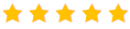 Five gold stars in a row on a white background