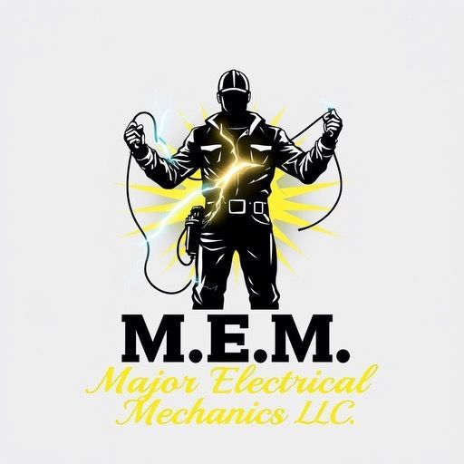 M.E.M. Major Electrical Mechanics LLC logo with black electrician silhouette and yellow lightning accents
