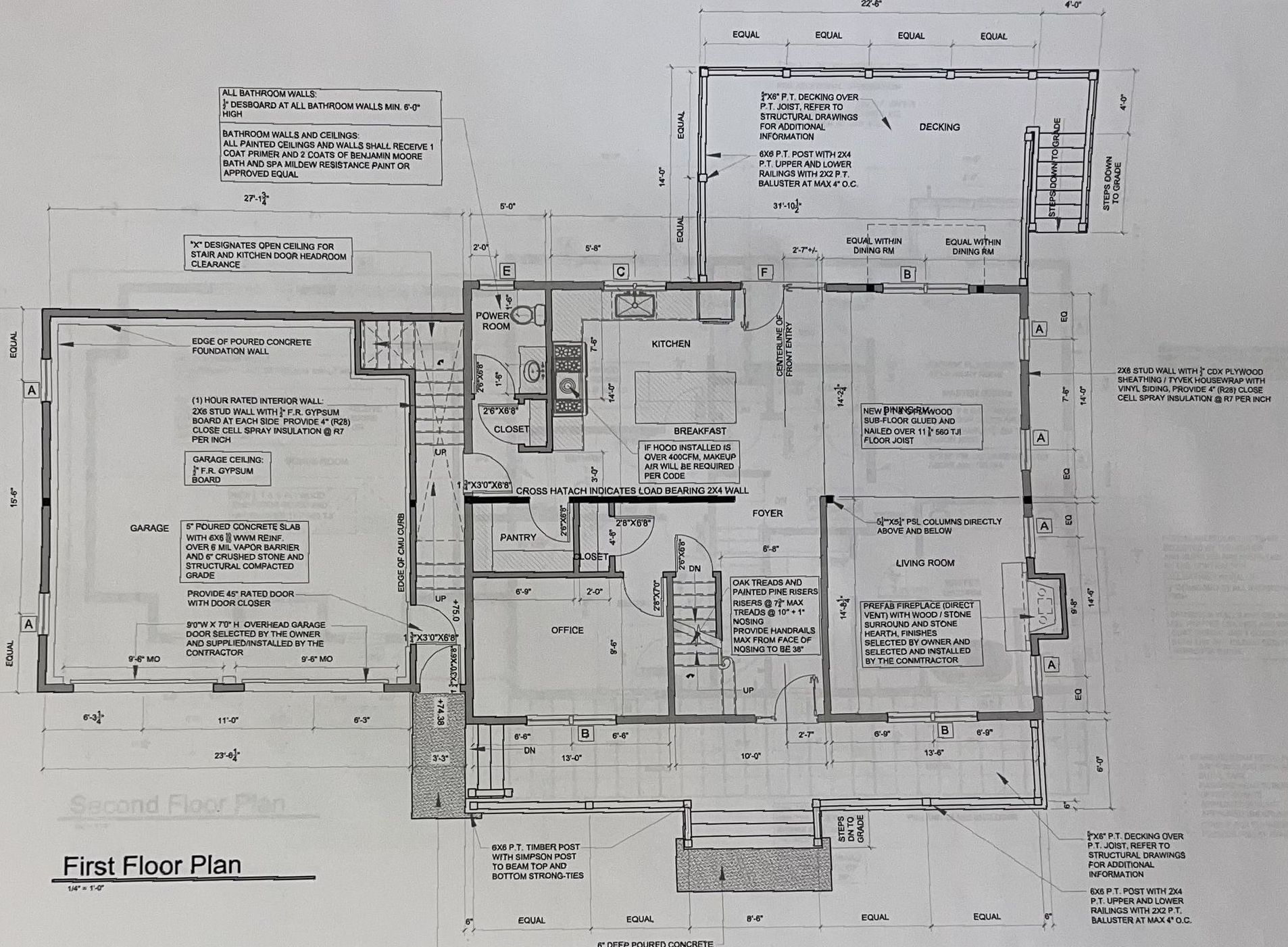 Architectural floor plan of a house, with labeled rooms and dimensions in black and white.