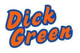 Orange and blue “Dick Green” text logo on a white background