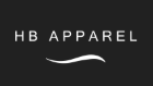 HB Apparel logo, white text on a black background. The text reads 