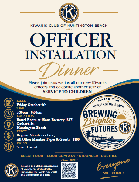 Kiwanis Installation dinner flyer Officer Installation Dinner flyer with navy, gold, and white event details and sponsor logos