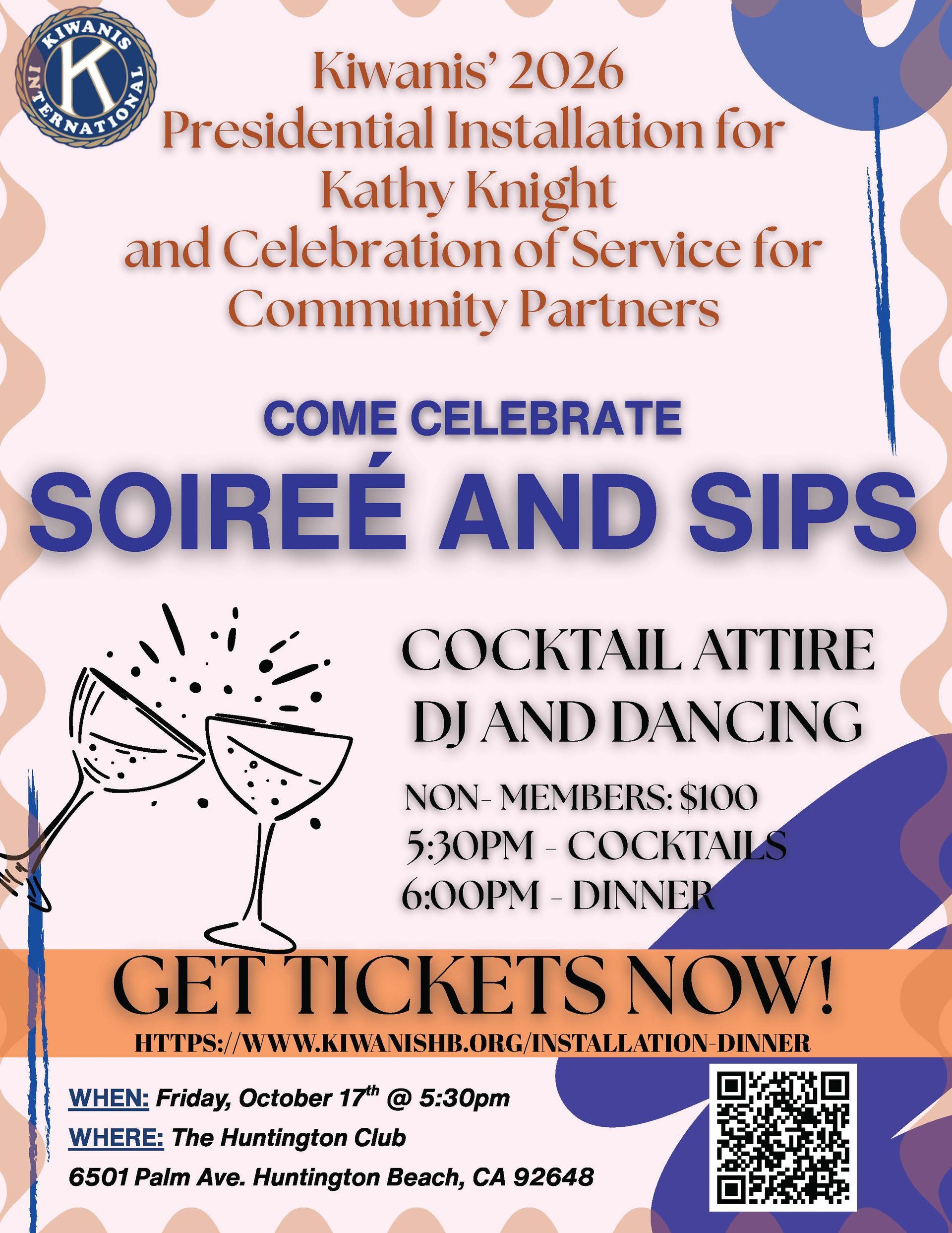 Kiwanis Installation dinner flyer Poster for Kathy Knight's 2026 Kiwanis presidential installation: