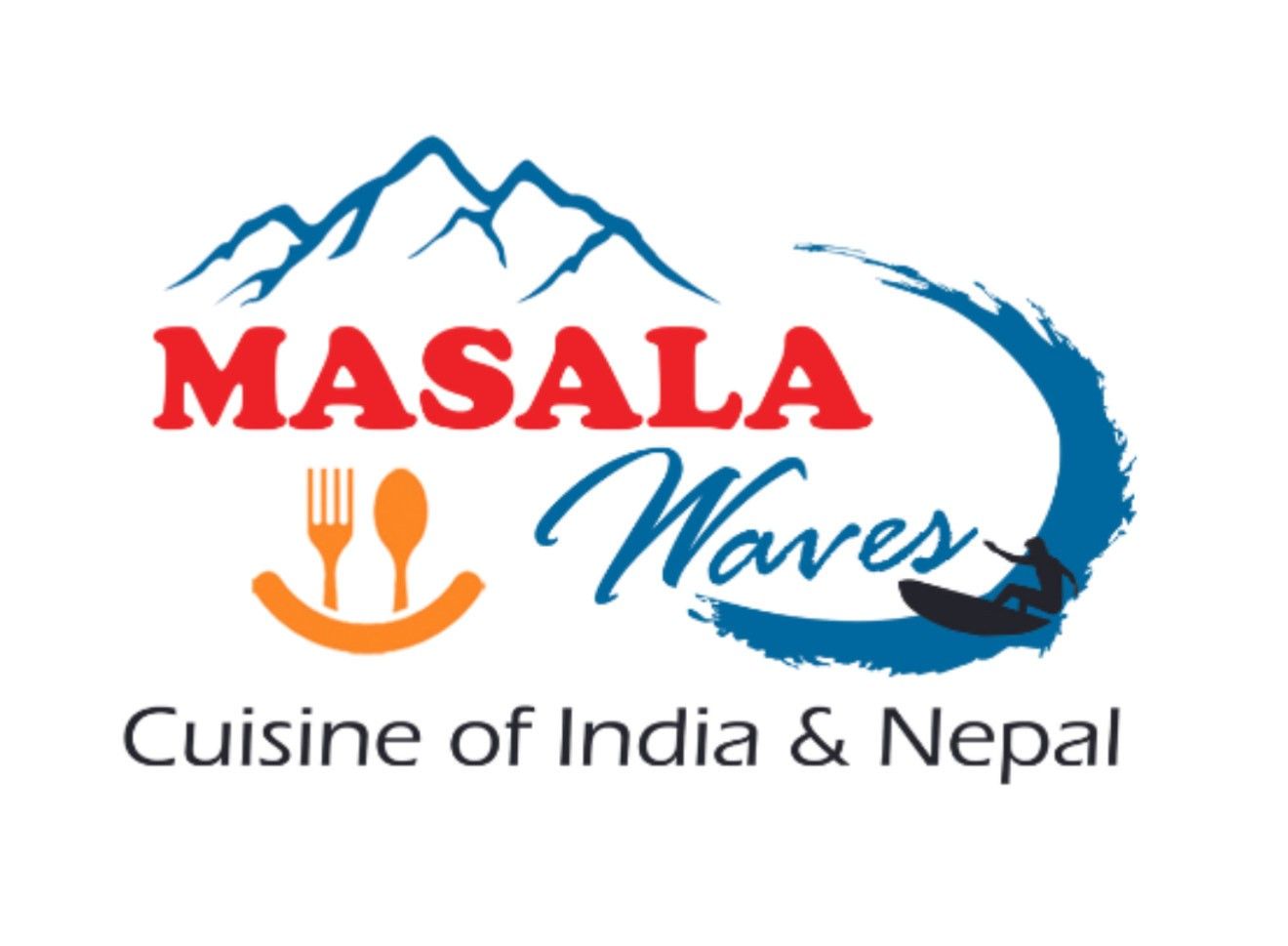 A logo for masala waves cuisine of india and nepal