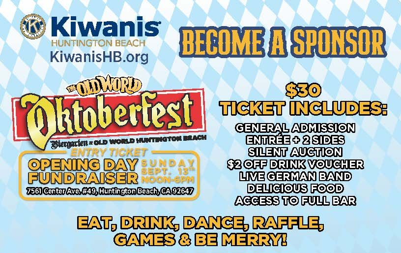 Kiwanis Old World Oktoberfest poster with opening day fundraiser details and beer-themed event text