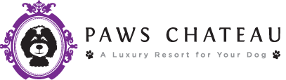 A logo for paws chateau a luxury resort for your dog
