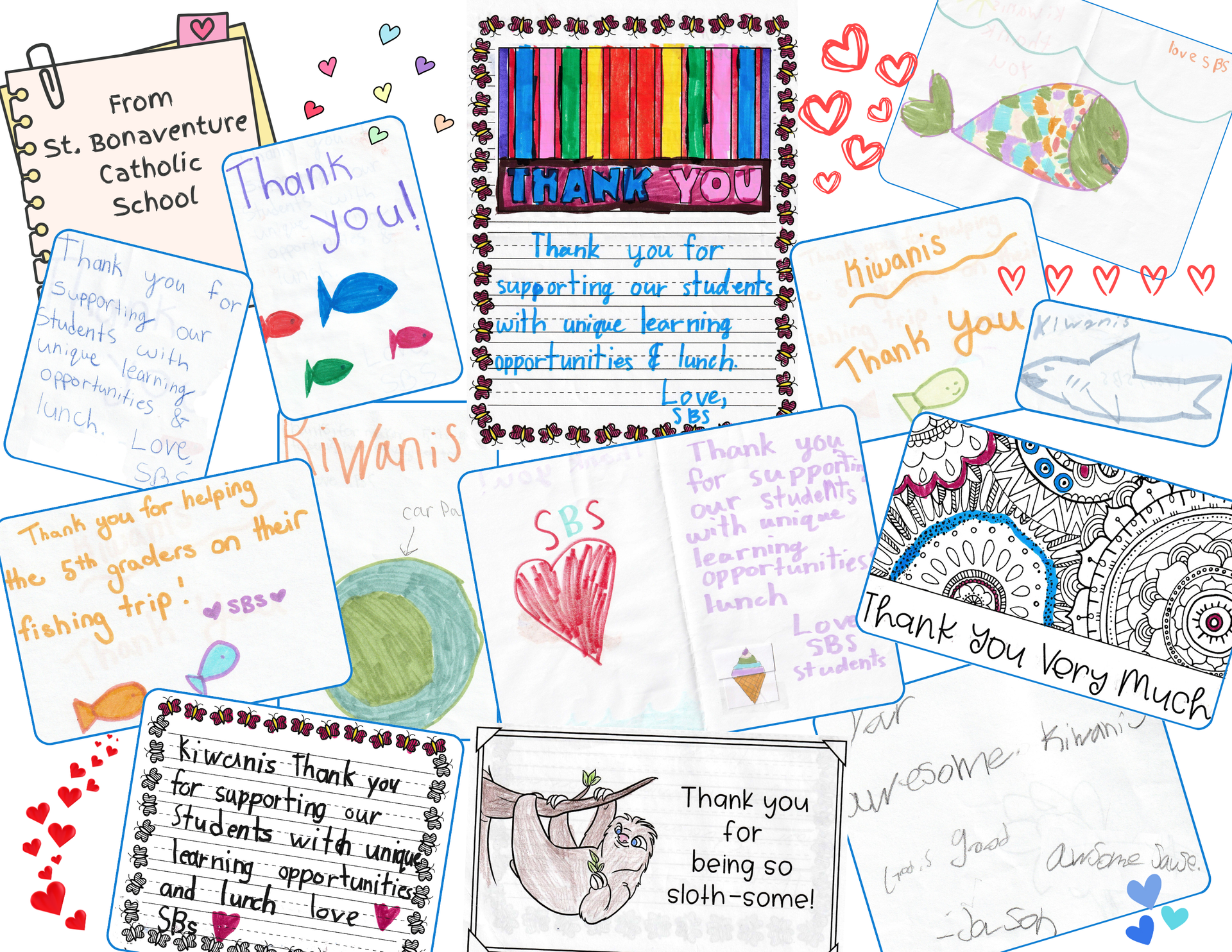 A collage of thank you cards from students