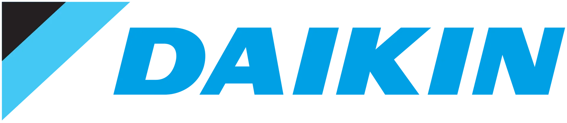 Daikin logo in blue italic text with a light blue triangular accent on a white background