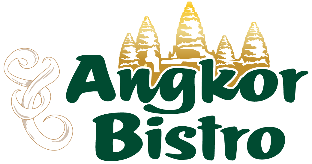 The logo for angkor bistro southeast asian cuisine , sushi and boba.