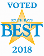Blue and gold “Voted South Bay’s Best 2018” award badge with star | Walt's Auto Service