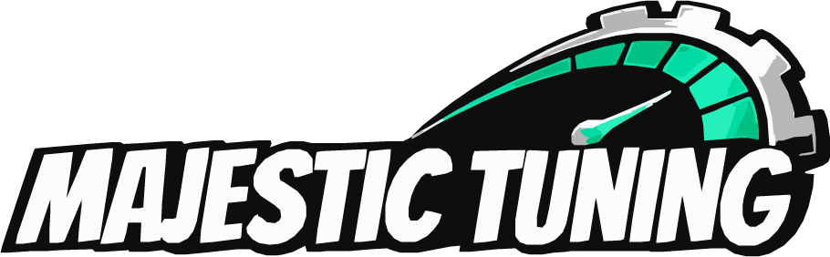 Majestic Tuning logo with bold white text and a teal-and-black gear emblem