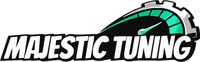 Majestic Tuning logo with bold white text and a teal-and-black gear emblem