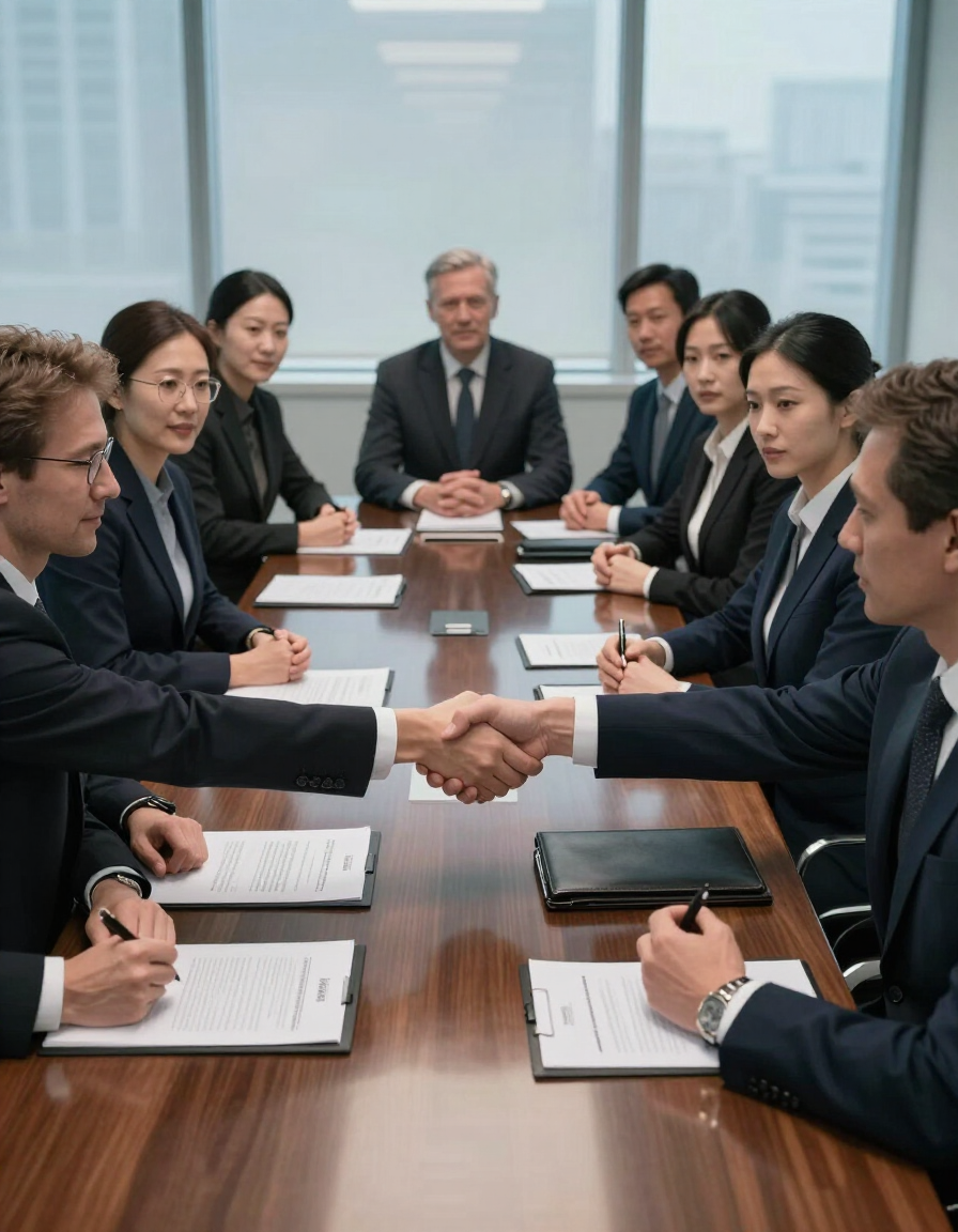 Nordic and Asian business executives in a professional trade meeting