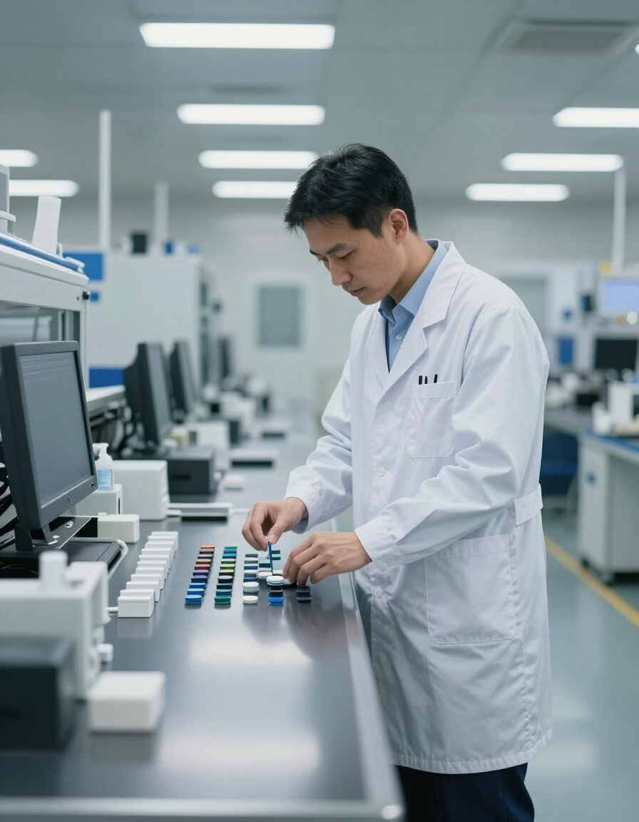 Quality inspector reviewing products in an Asian factory
