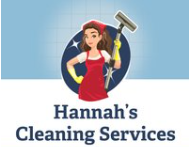 The logo for hannah 's cleaning services shows a woman holding a mop.