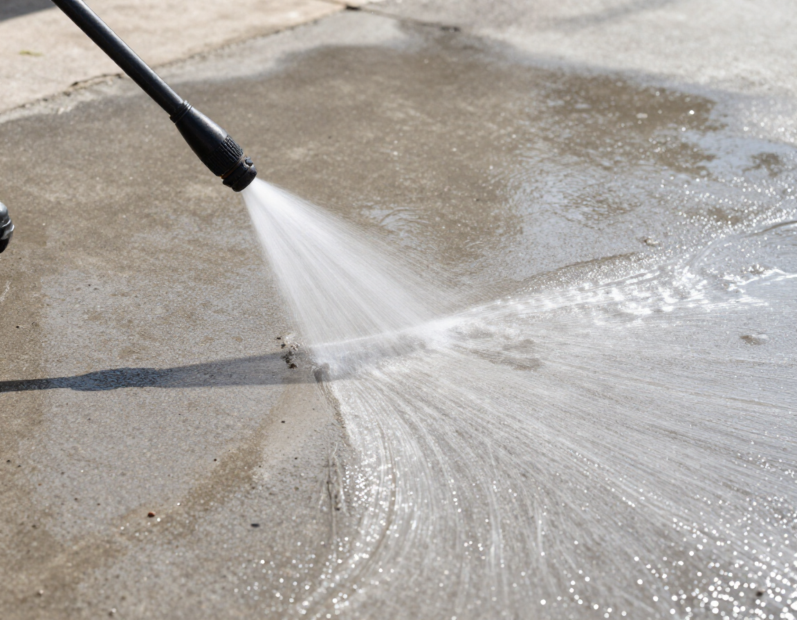 Pressure washing a concrete driveway