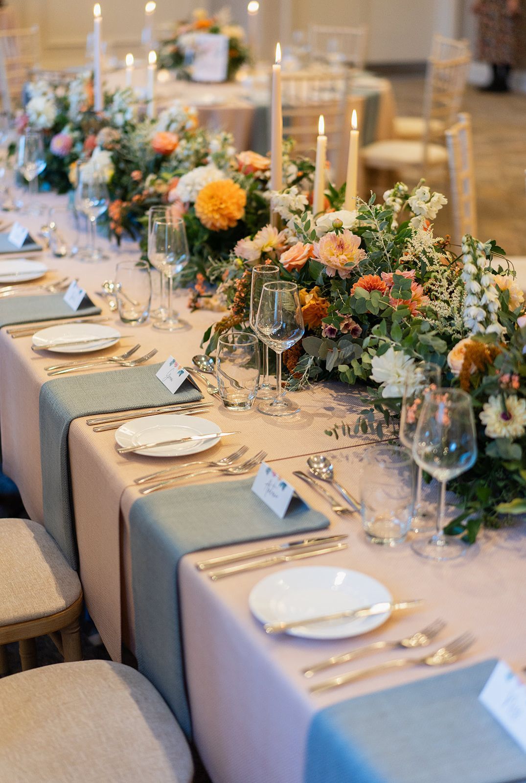 Wedding Breakfast Top Table Flowers at Horwood House