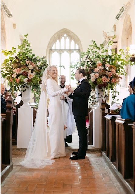 Elegant October village church wedding flowers, Buckinghamshire by Papaver Studio
