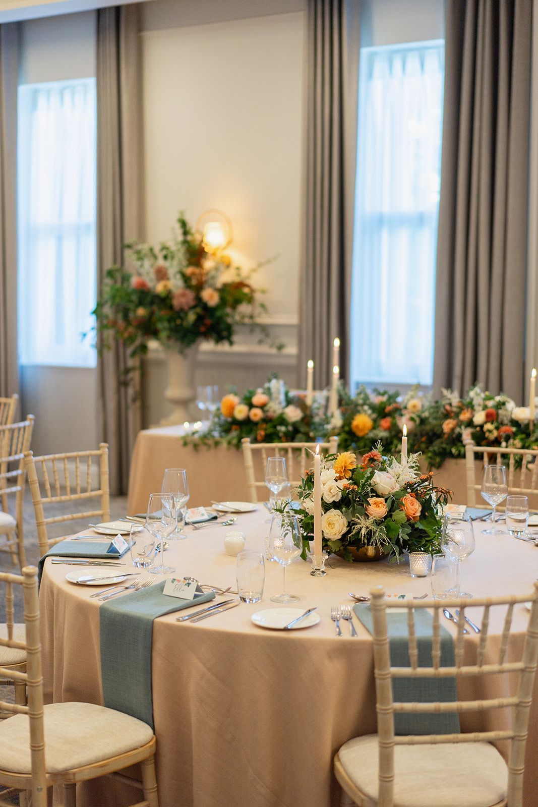 Wedding breakfast Flowers by Papaver Studio at Horwood House