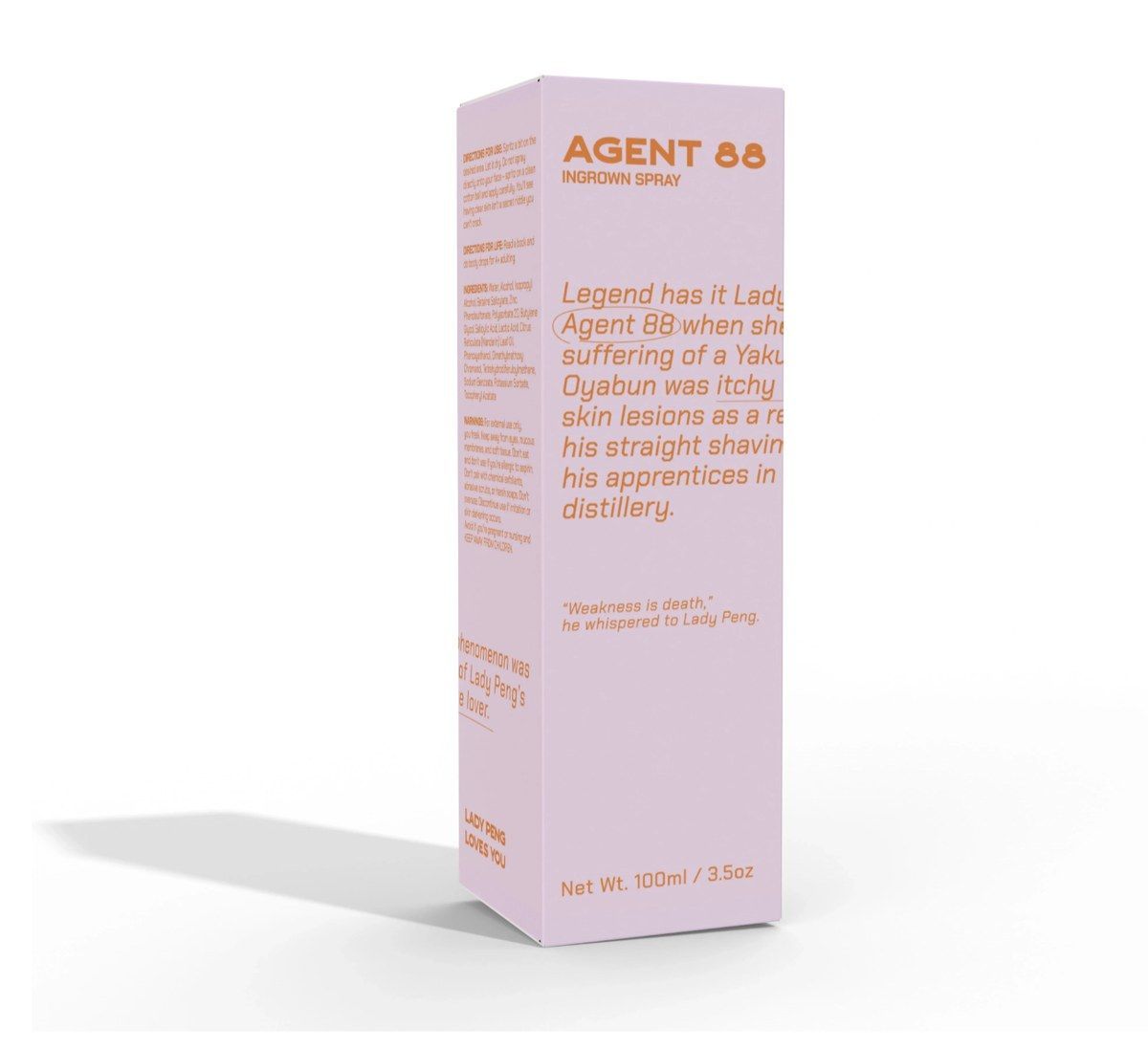 Pink rectangular skincare box labeled “Agent 88” on a white background.