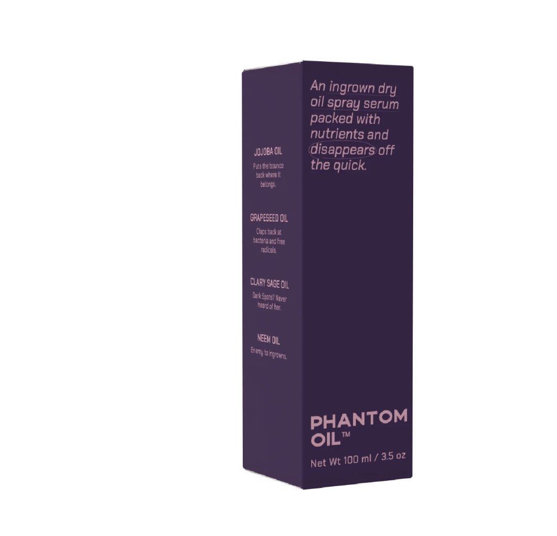 Purple Phantom Oil product box with white text on a dark background