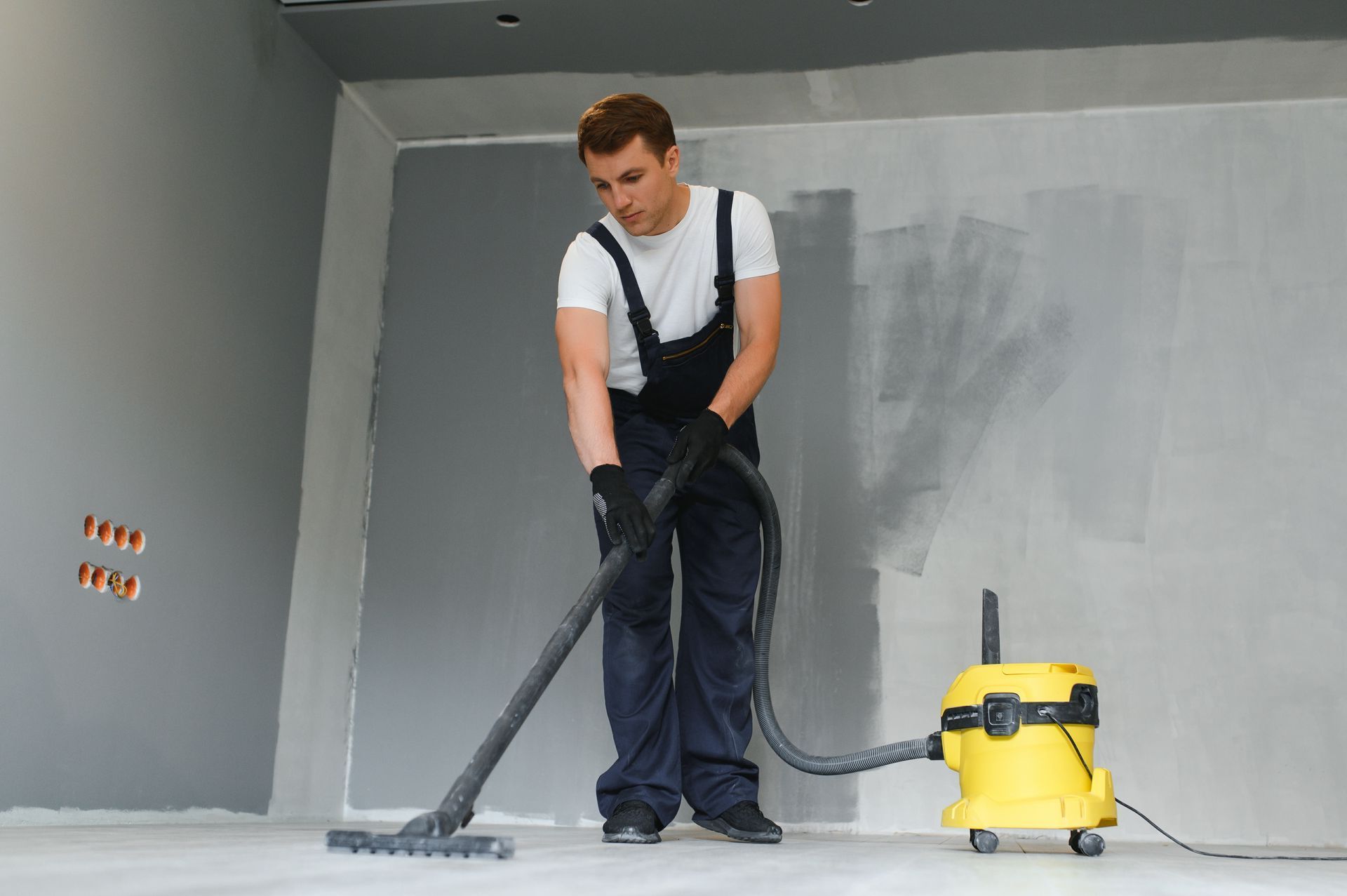 ommercial space vacuuming during post-construction cleaning project