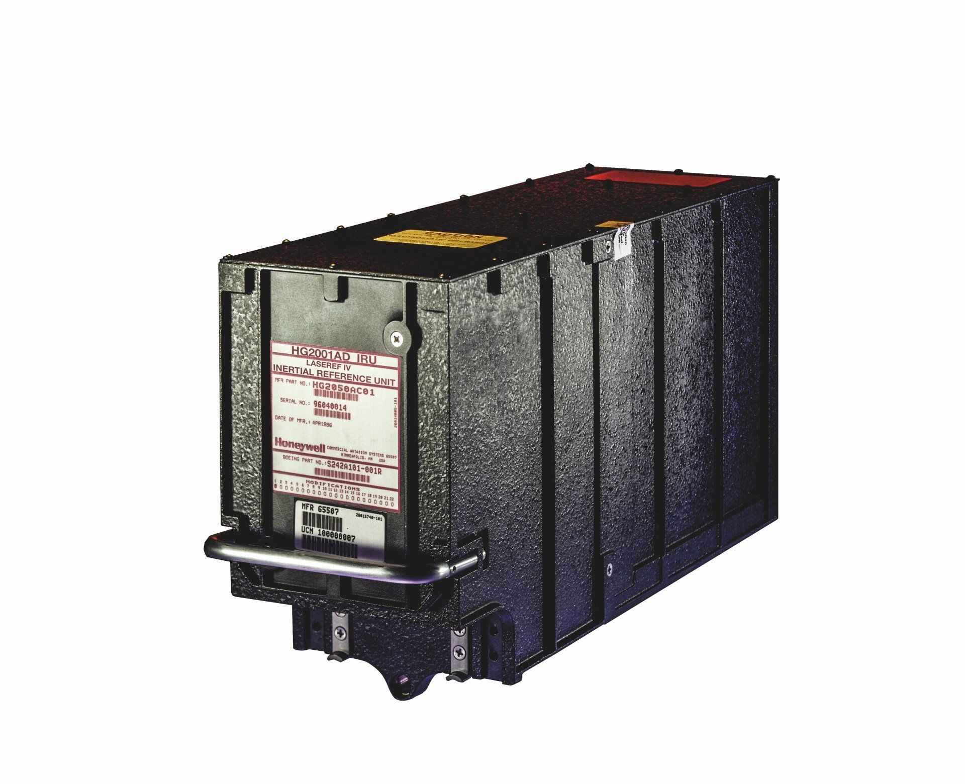 A black box with a sticker on it that says