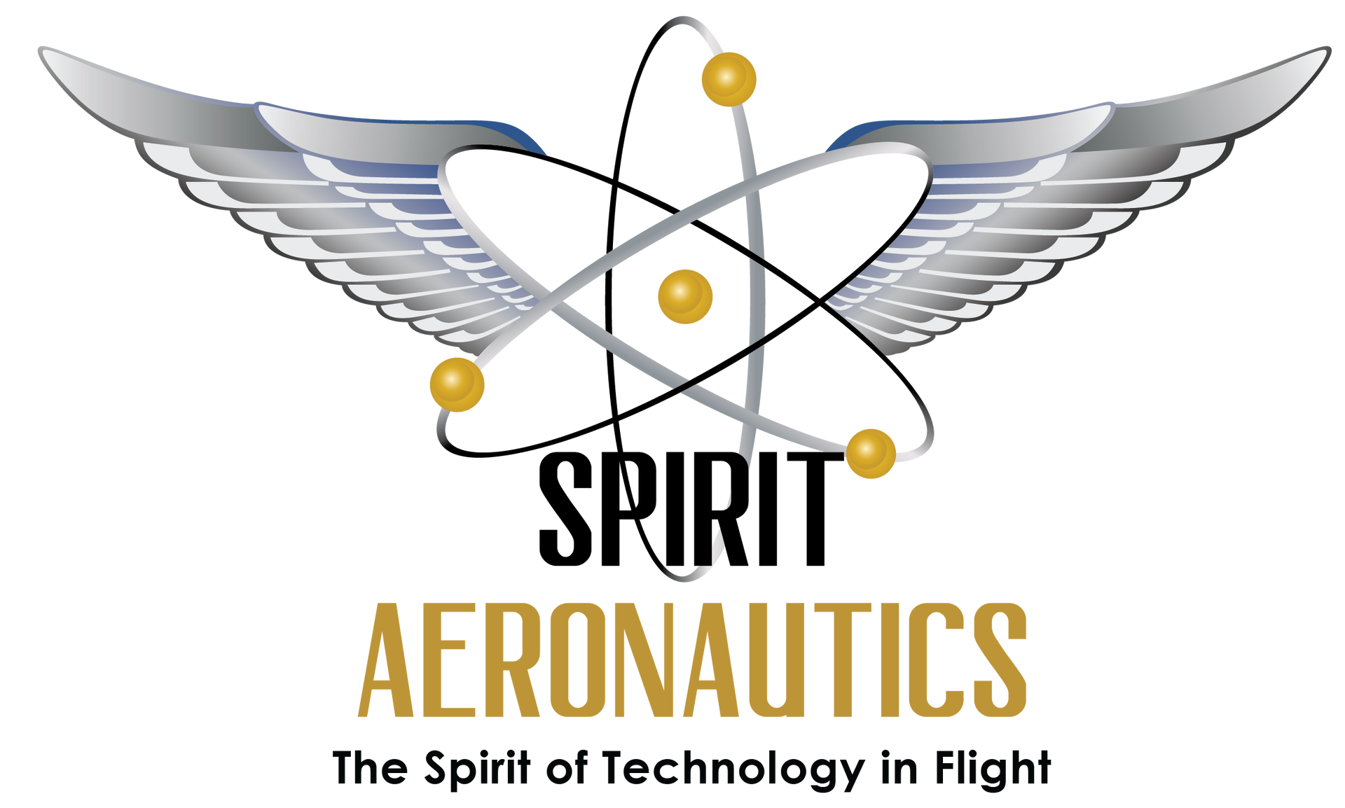 A logo for spirit aeronautics with an atom and wings