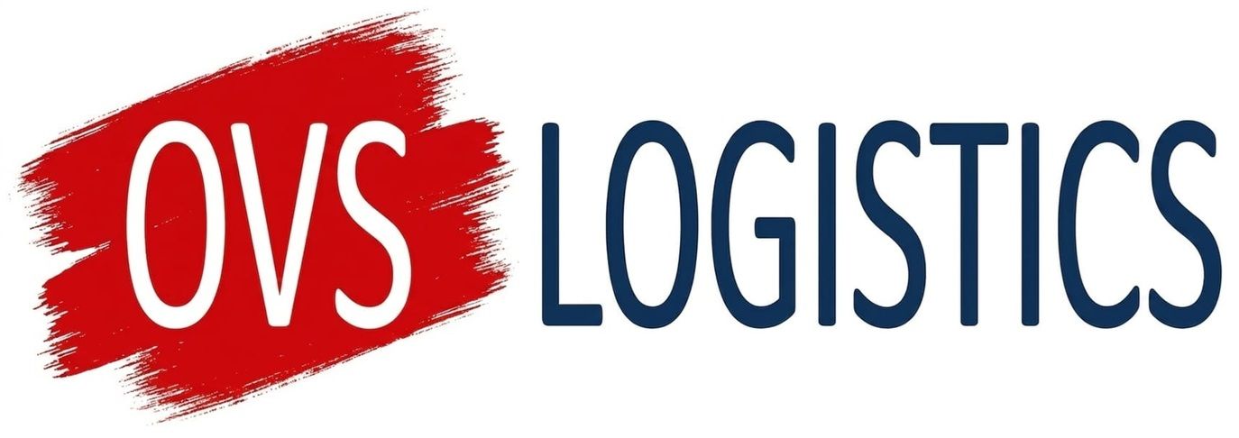 OVS Logistics logo with red and blue text on a white background