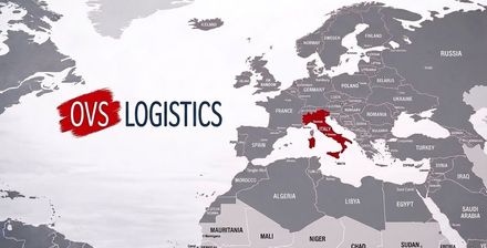 OVS Logistics logo over a world map, with Italy highlighted in red