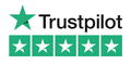 Trustpilot logo with green star icon and five green rating stars