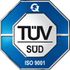 TÜV SÜD ISO 9001 certification badge in blue and white