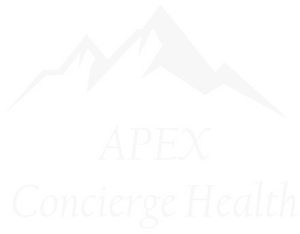 Faint Apex Concierge Health logo with mountain outline on white background