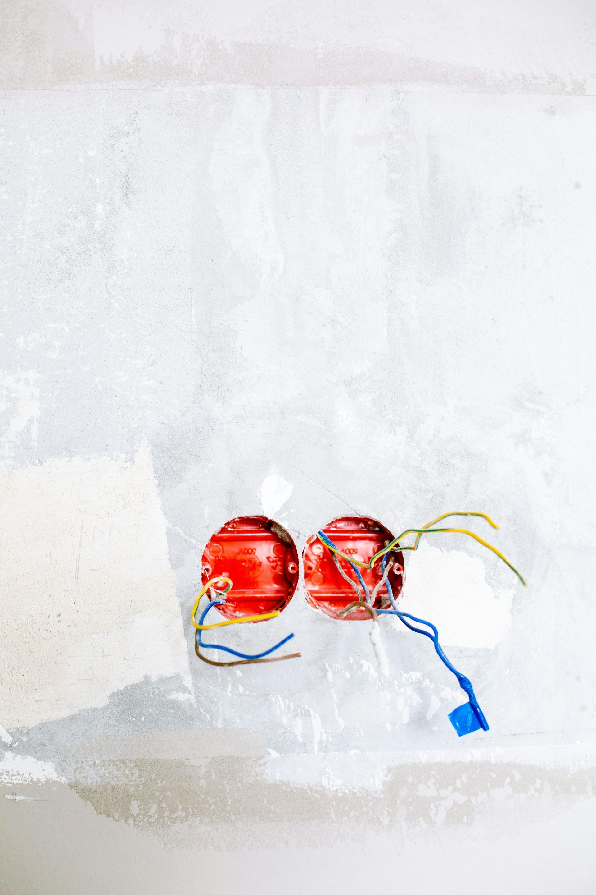 Red exposed socket with wiring