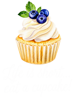 A cupcake with whipped cream and blueberries on top