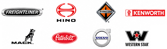 Collage of eight truck and vehicle brand logos on a white background.