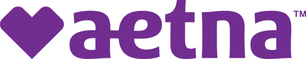 A purple logo for aetna with a heart in the middle