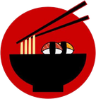 Red circular logo with a black bowl, chopsticks, and noodles in red, white, and black.