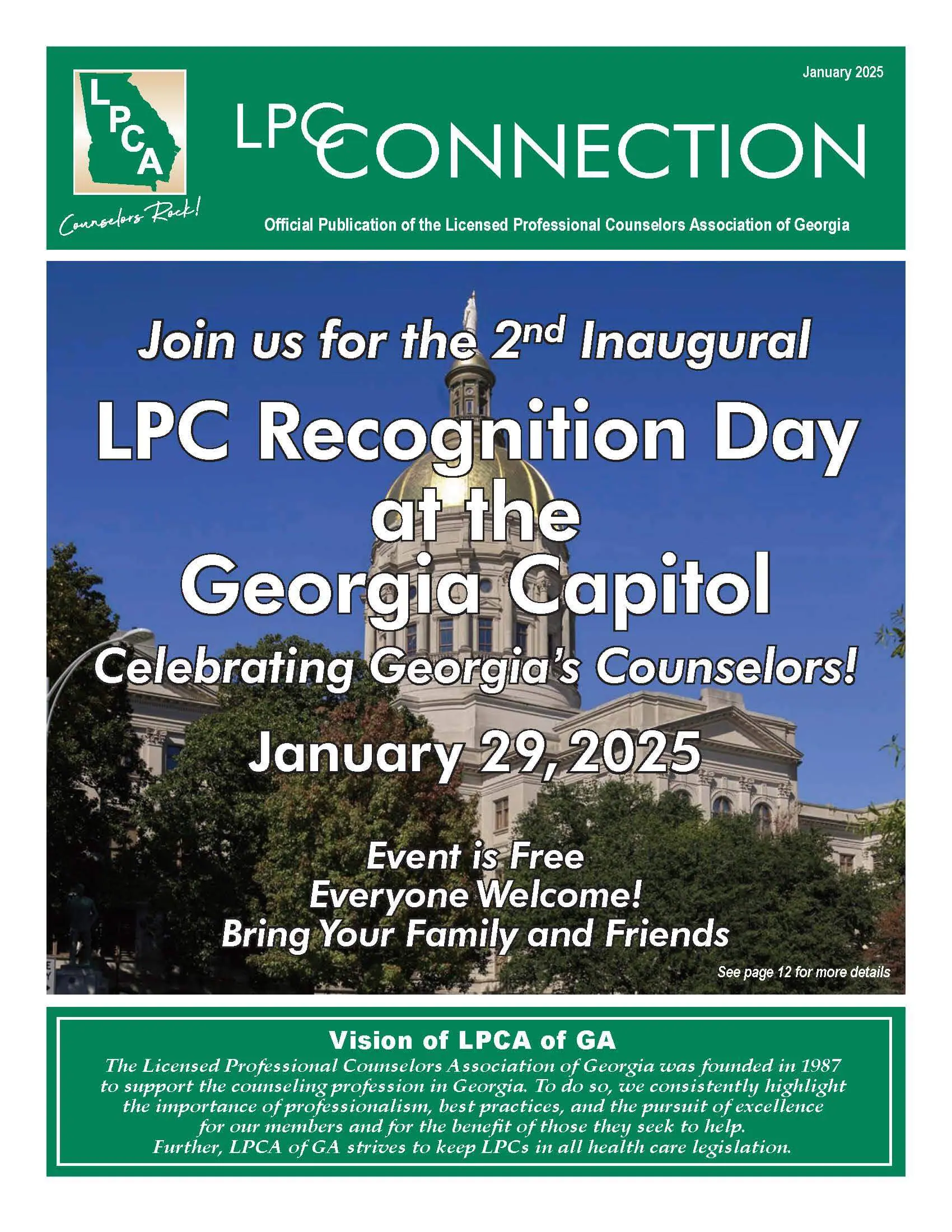 Poster for LPC Recognition Day at the Georgia Capitol, January 29, 2025. Green and white colors.