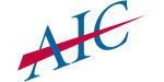 AIC logo in blue and red italic letters with a red diagonal swoosh on a white background