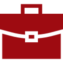 Red briefcase icon with a white clasp and handle on a plain white background