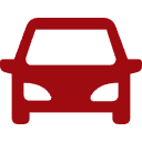 Red front-view car icon with white windshield and headlights on a white background