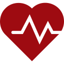 Red heart with white ECG line on a white background